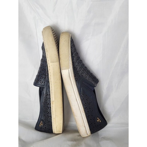 Tory Burch Lennon Laser Cut Slip On Sneaker Navy Blue Logo Perforated Shoes‎ 7.5 - Picture 4 of 9